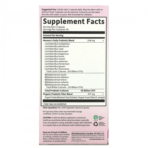 Garden of Life, Dr. Formulated Probiotics, пробиотики, одна таблетка в день для женщин, 30 вегетарианских капсул Garden of Life, Dr. Formulated Probiotics, пробиотики, одна таблетка в день для женщин, 30 вегетарианских капсул
